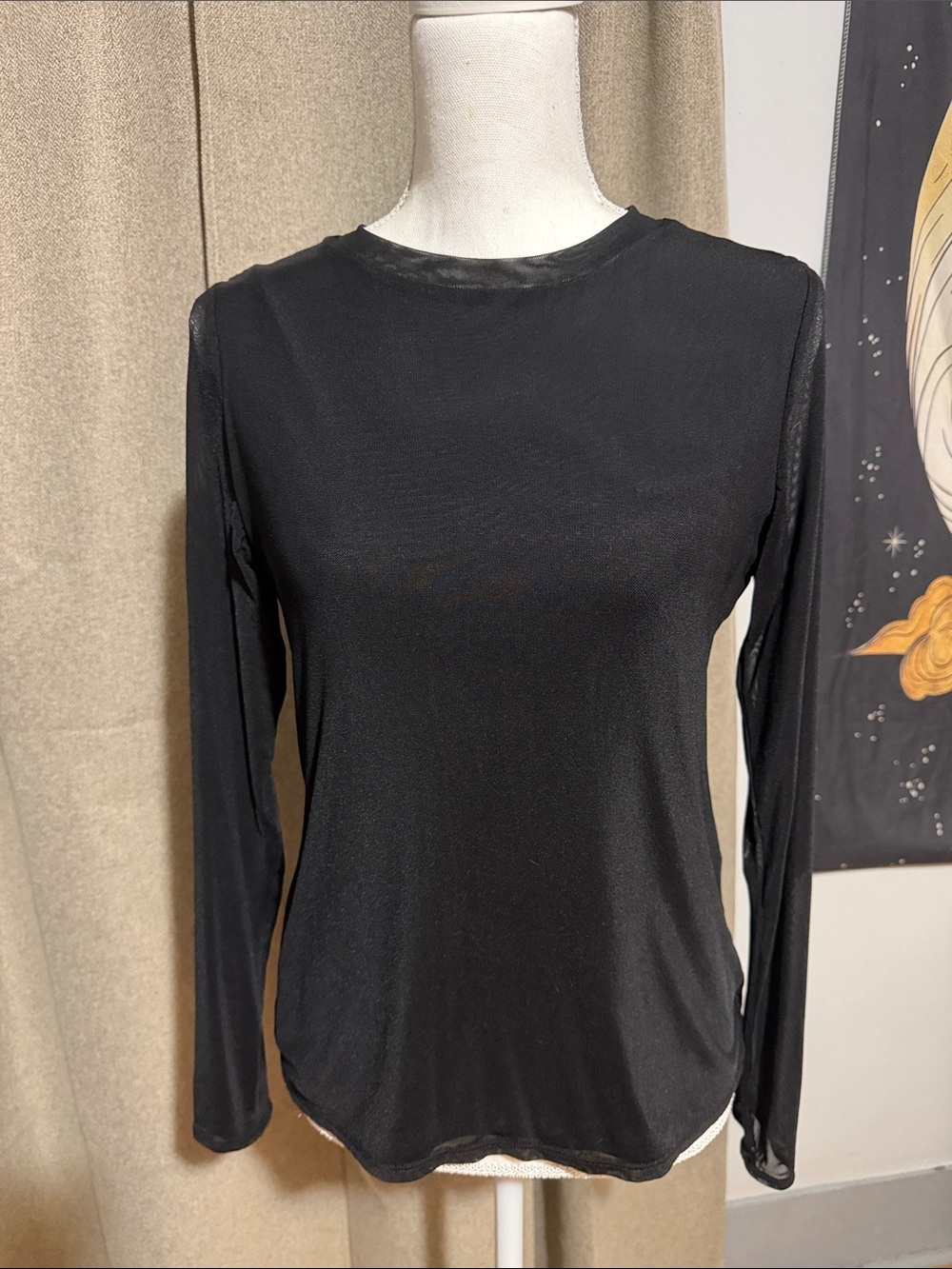 INC International Concepts Black Long-Sleeve Crewneck Top